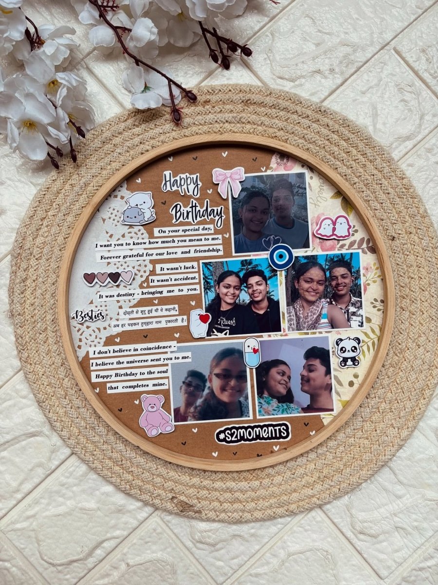 Handmade Circular frame with cute stickers and quotes