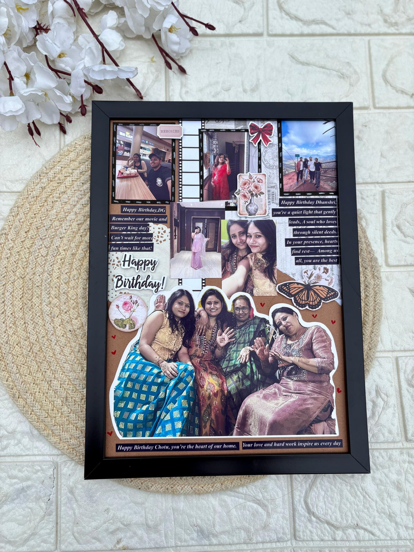 Birthday Celebration Vintage A4 Photo Frame – Handmade, Holds 10 Pictures