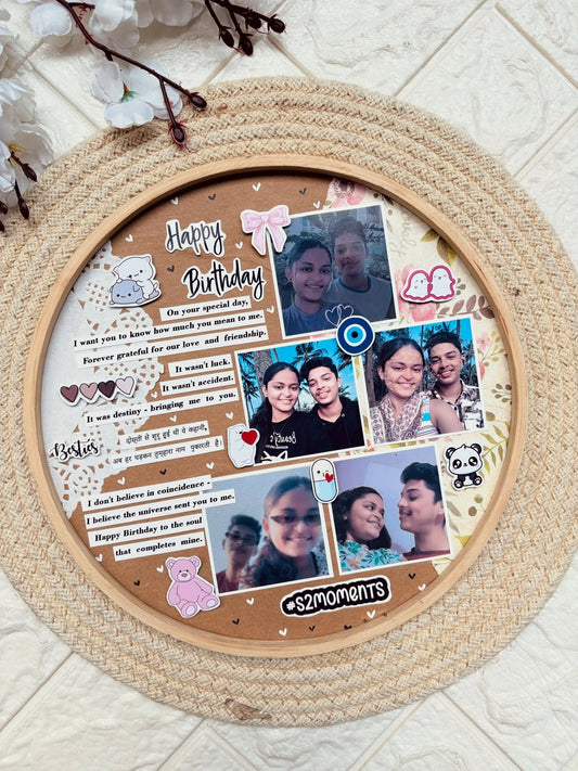 Handmade Circular frame with cute stickers and quotes