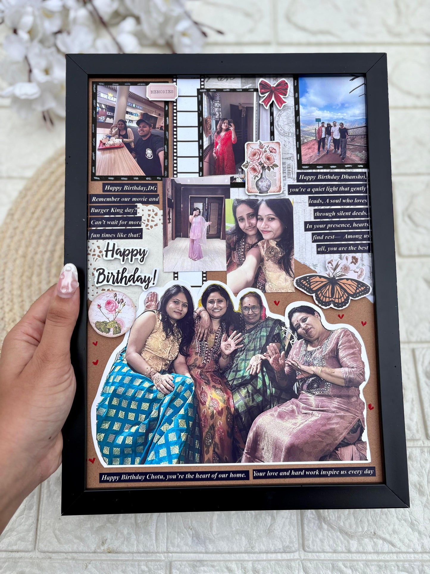 Birthday Celebration Vintage A4 Photo Frame – Handmade, Holds 10 Pictures