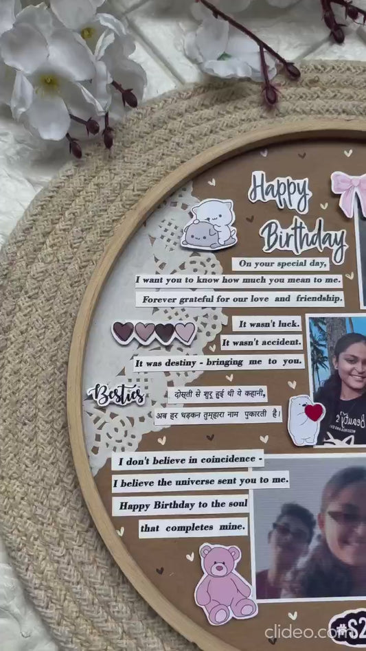 Handmade Circular frame with cute stickers and quotes